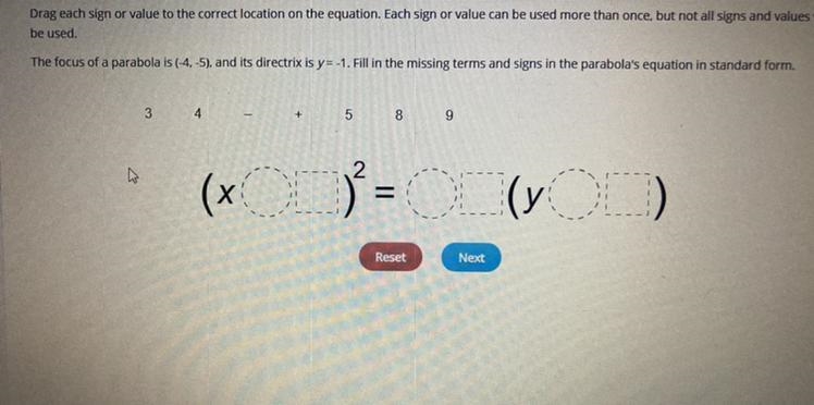 Drag each sign or value to the correct location on the equation. Each sign or value-example-1