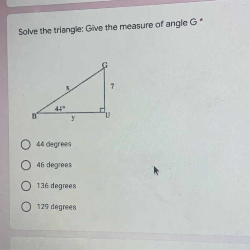 Solve the triangle give the measure of angle G-example-1