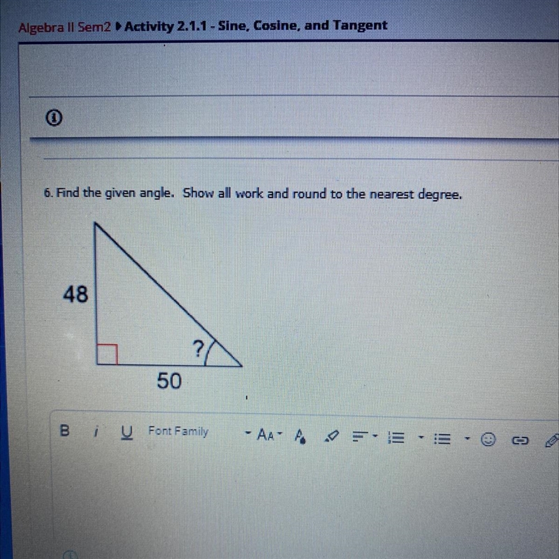 Find the given angle. Show all work and round to the nearest degree.-example-1