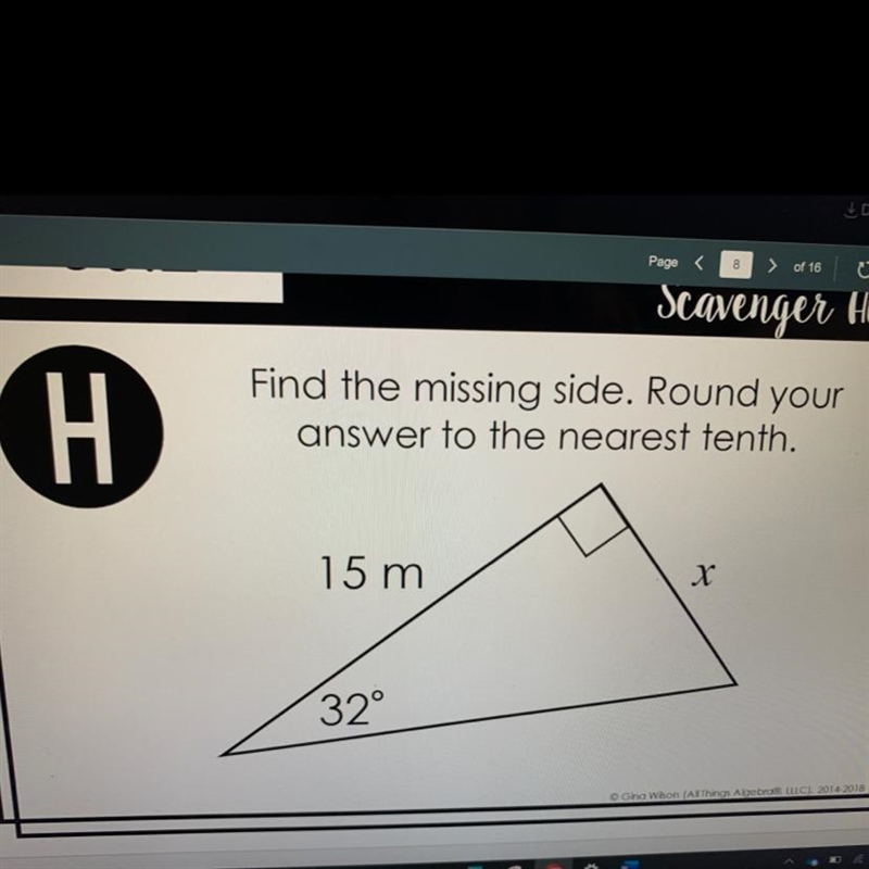 Find the missing side. Round your answer to the nearest tenth. PLEASE HURRY!!-example-1