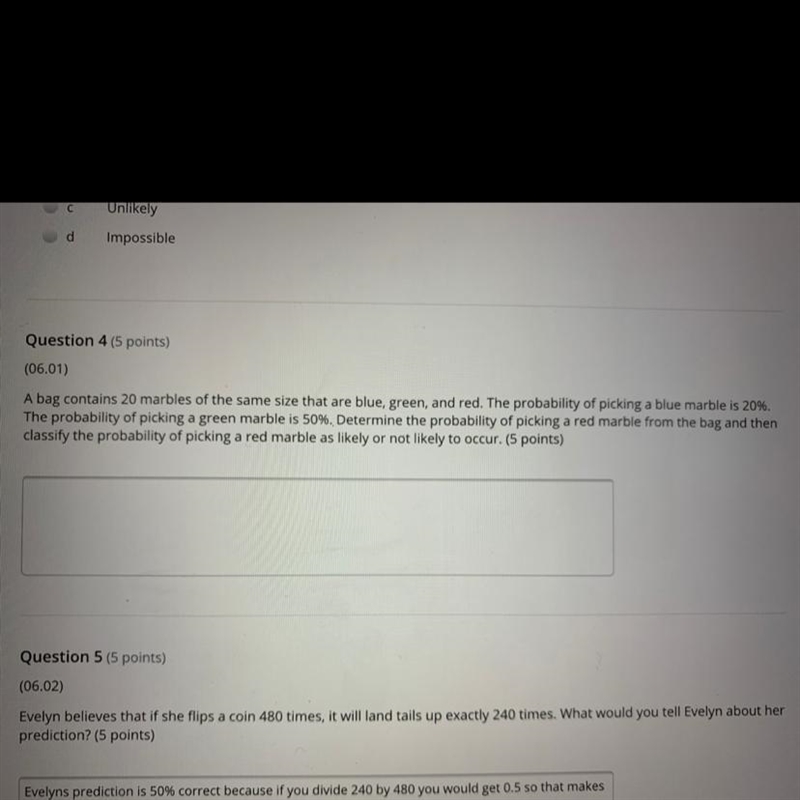 HELP ASAP!!!! due today Question 4 (5 points) (06.01) A bag contains 20 marbles of-example-1