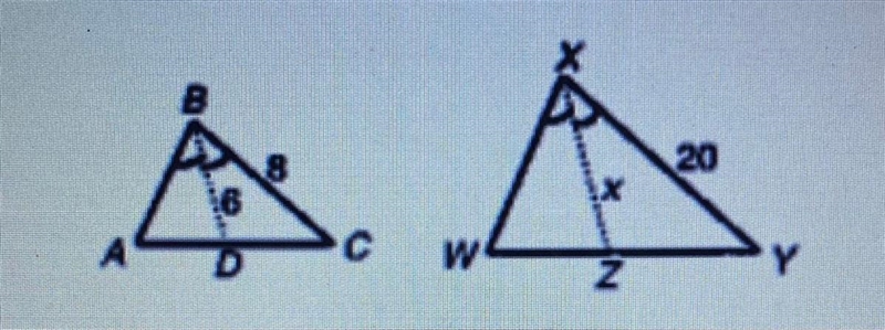 Help!! What is the relationship between the corresponding angle bisectors BD and XZ-example-1