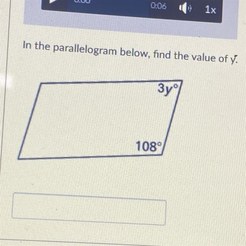 In the parallelogram below, find the value of y-example-1