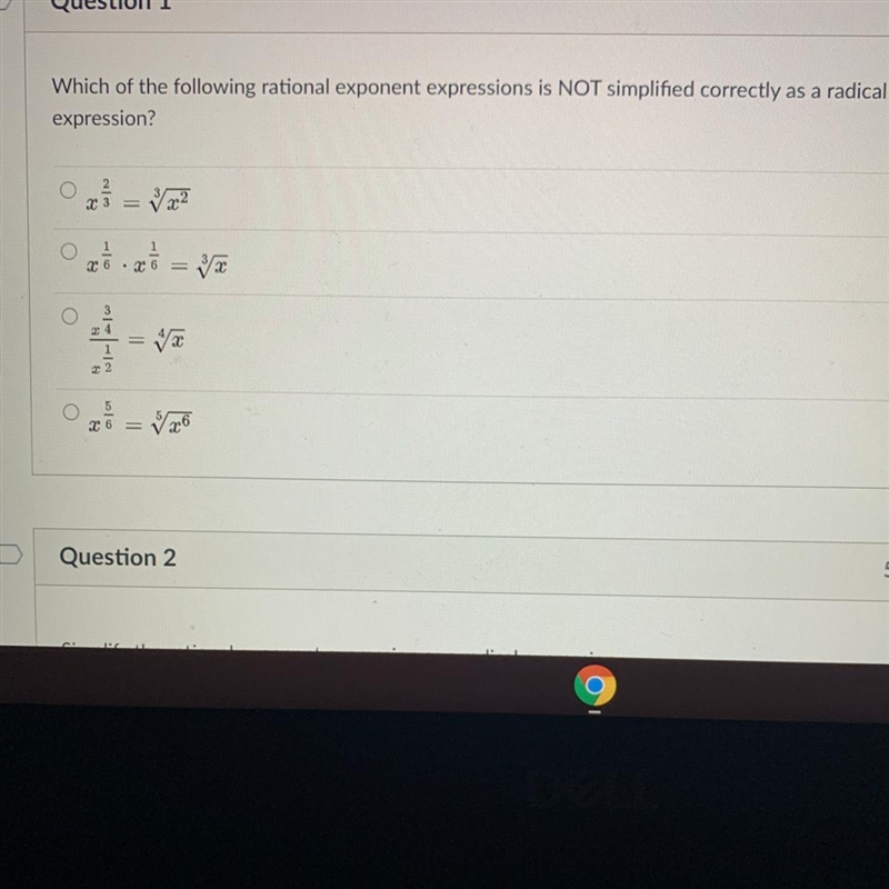 Which of the following rational exponent expressions is NOT simplified correctly as-example-1