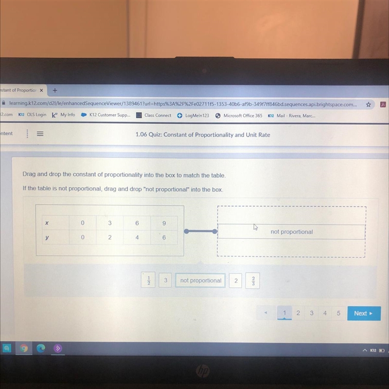 Drag and drop the constant of proportionality into the box to match the table. If-example-1