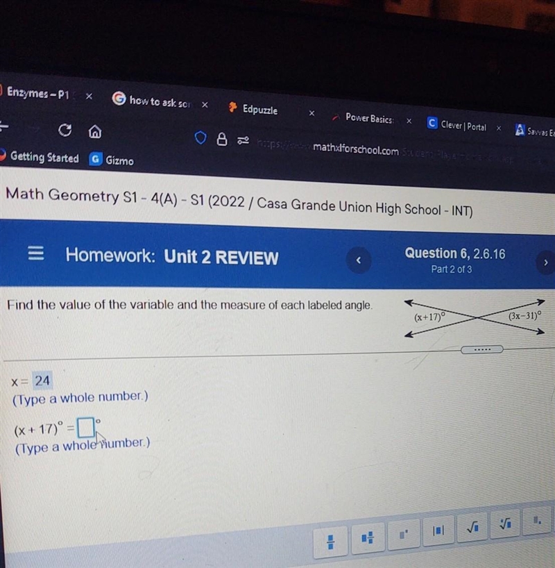 So, I figured out X so I just need help with what (x+17)°= and what (3x-31)°​-example-1