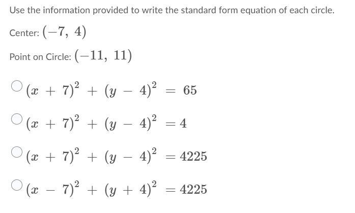 Write standered form equation for the circle center (-7,4)-example-1