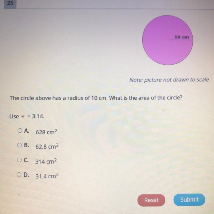 Note: picture not drawn to scale The circle above has a radius of 10 cm. What is the-example-1