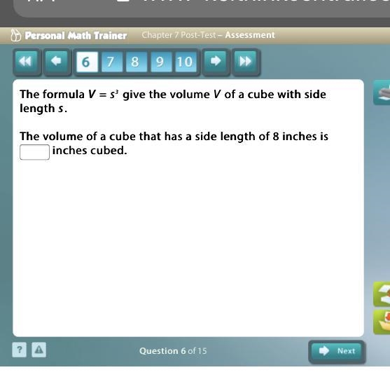 The formula V = s3 give the volume V of a cube with side length s. The volume of a-example-1