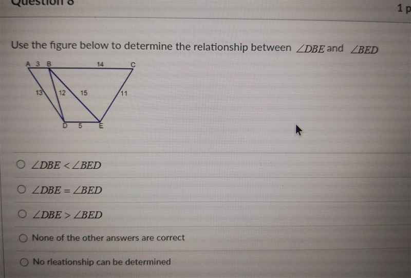 Use the figure below to determine the relationship between _DBE and BED​-example-1