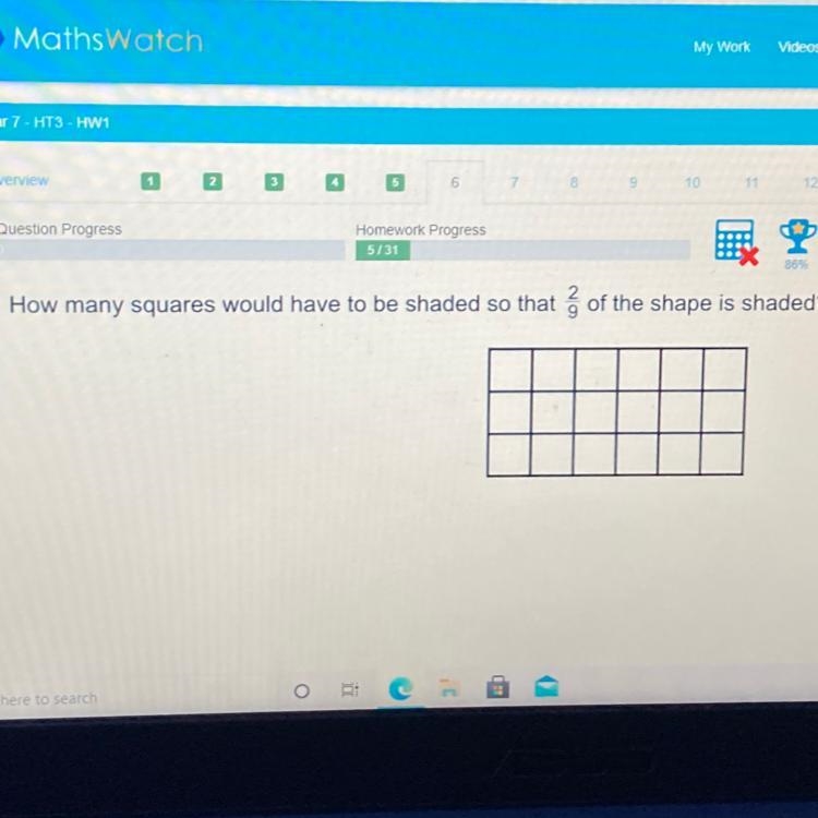 How many squares would have to be shaded so that of the shape is shaded?-example-1