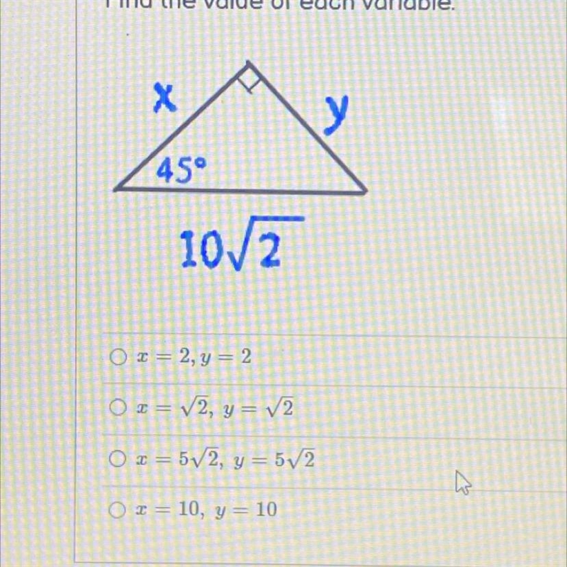 Find the value of each variable.-example-1