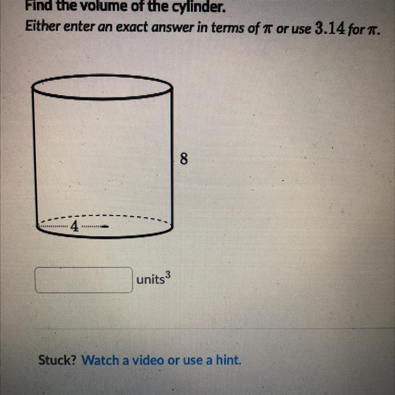 HELP Find the volume of the cylinder. Either enter an exact answer in terms of t or-example-1