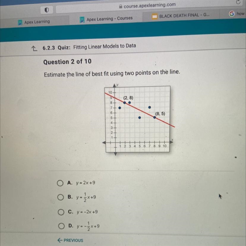 PLEASE HELP FAST!!! Estimate the line of best fit using two points on the line.-example-1