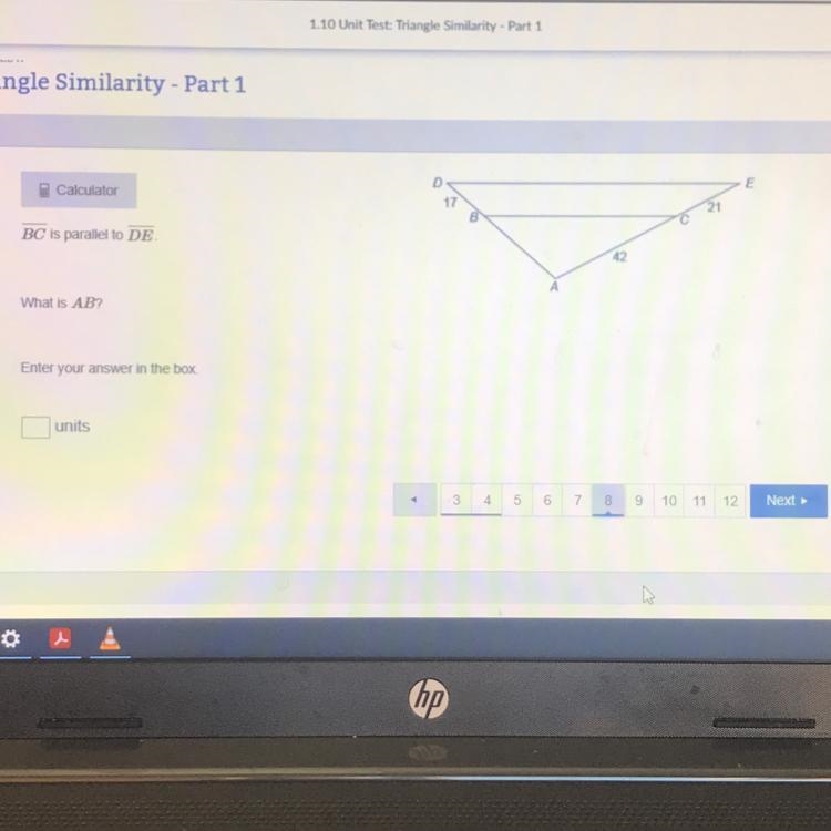 BC is parallel to DE What is AB Enter your answer in the box-example-1