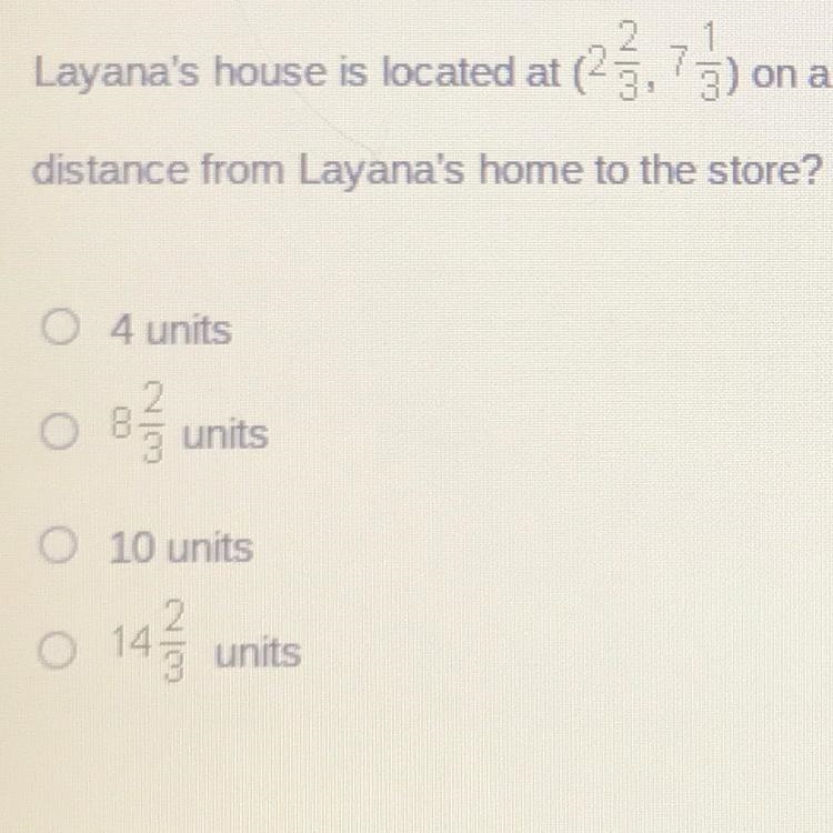 Lanya's house is located at (2 2/3, 7 1/3) on a map. The store where she works is-example-1