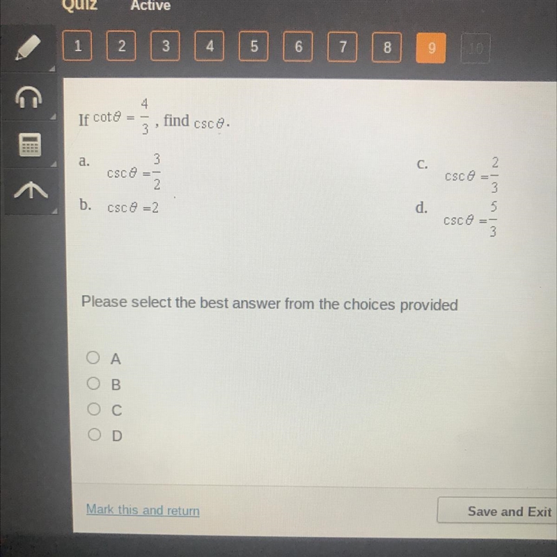 If cot0 =4/3 find csc0-example-1