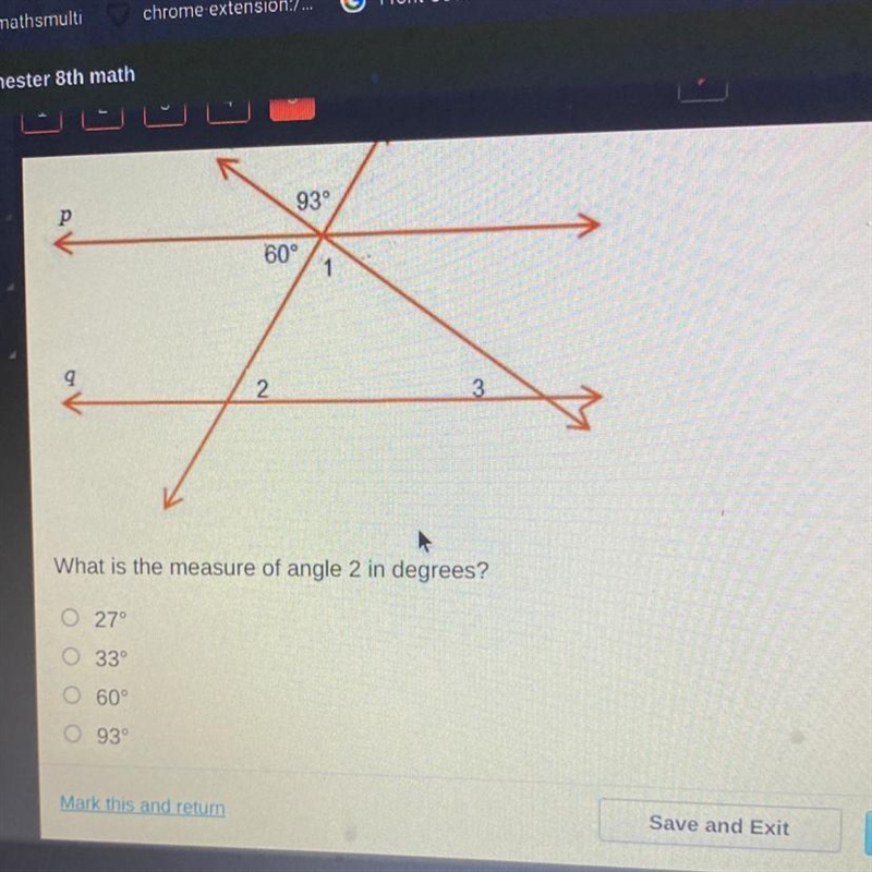 What is the measure of angle 2 in degrees?-example-1