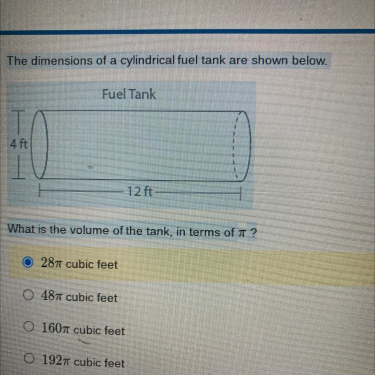 What is the volume of the tank, in terms of PI?-example-1