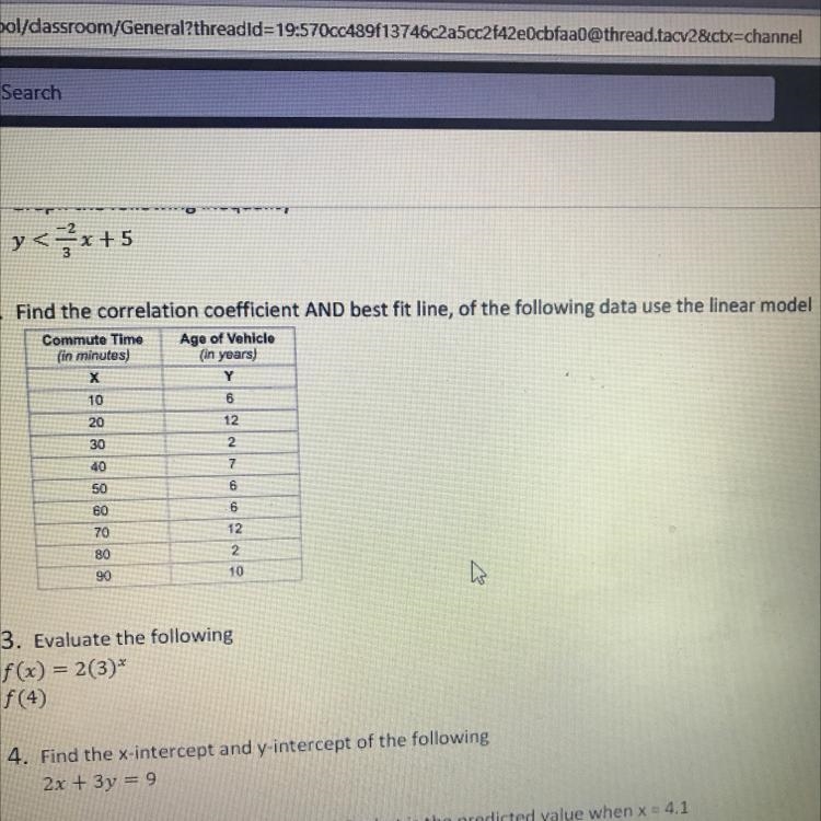 2. Find the correlation coefficient AND best fit line, of the following data use the-example-1