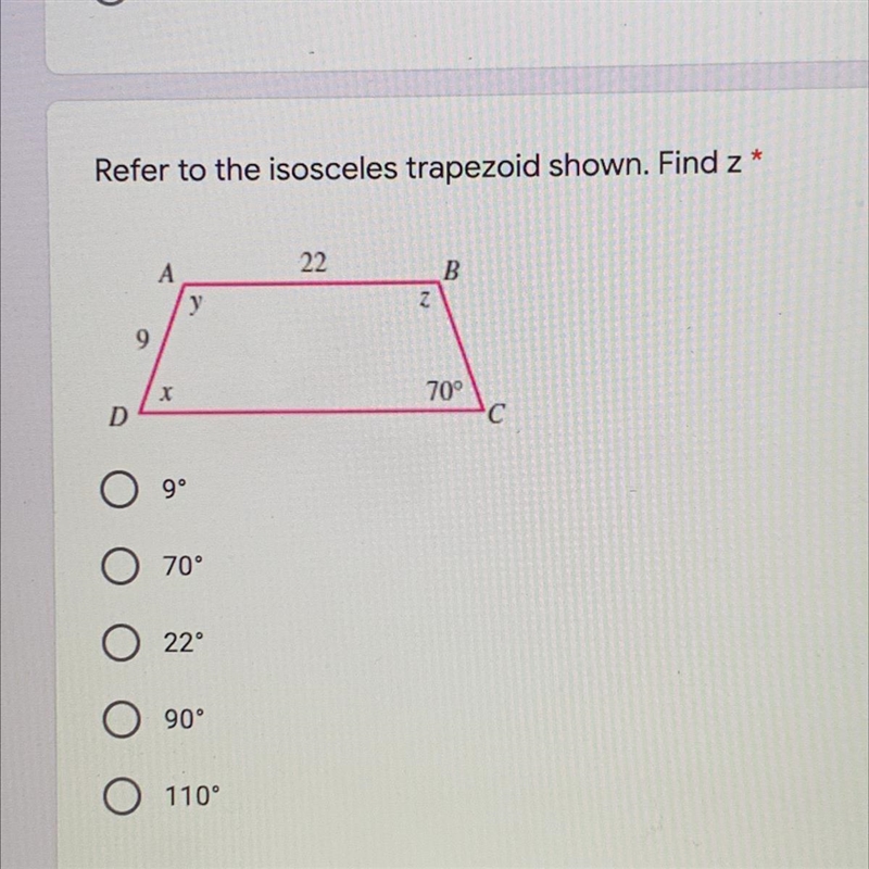 Refer to the isosceles trapezoid shown. Find z-example-1