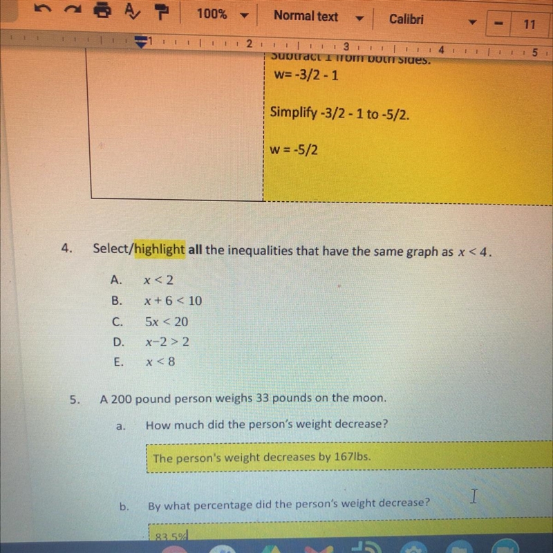 I need help with question 4 asappp!!!!!! 4. Select/highlight all the inequalities-example-1