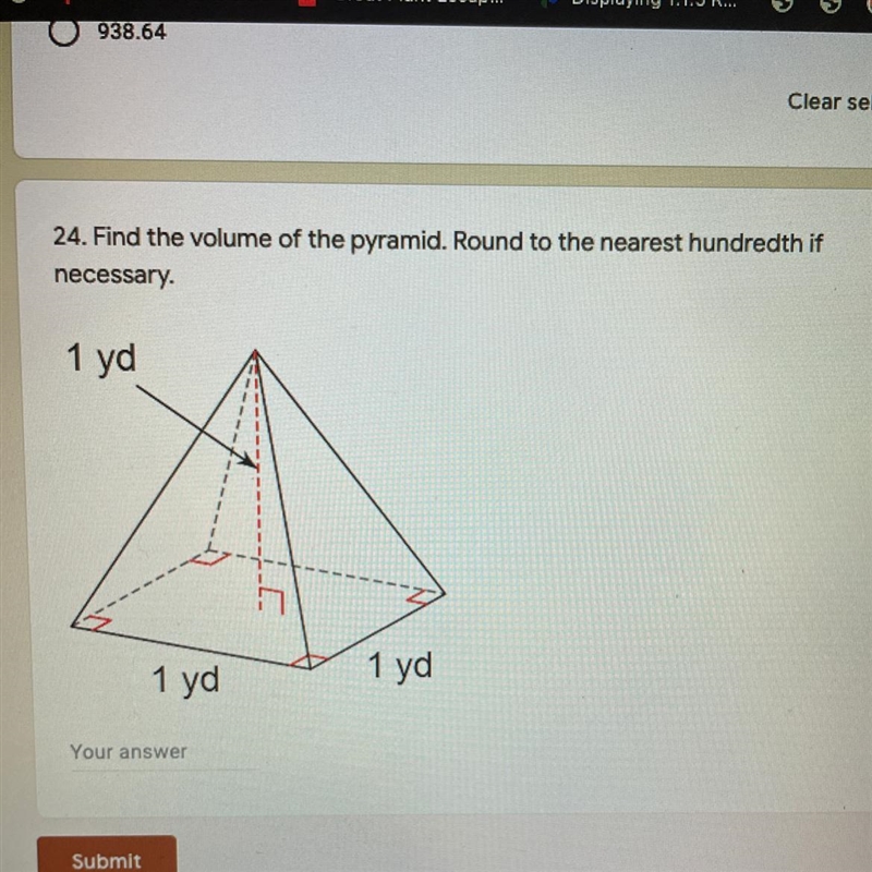 24. Find the volume of the pyramid. Round to the nearest hundredth if necessary. Please-example-1