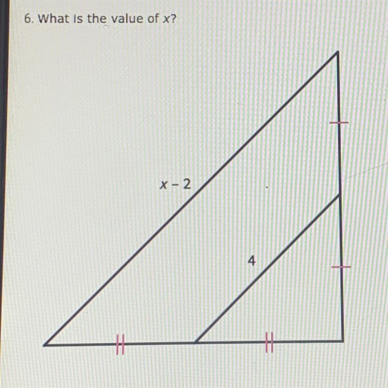 6. What is the value of x? A. 10 B. 8 C. 4 D. 6-example-1