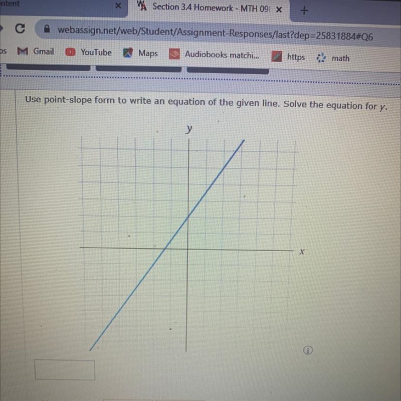 Use point-slope form to write an equation of the given line. Solve the equation for-example-1