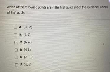 Which of the following points are in the first quadrant of the xy-plabe? check all-example-1