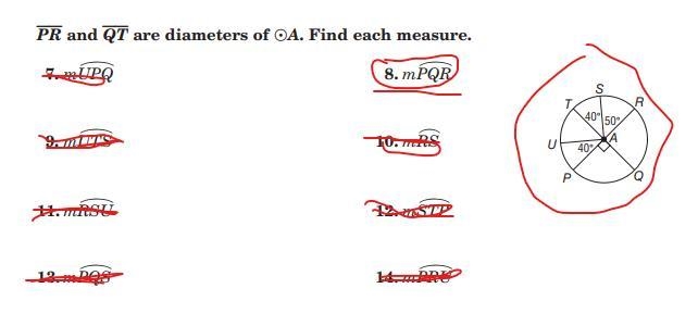 HELP question and diagram is circled in picture Arc PR = ___ degrees-example-1