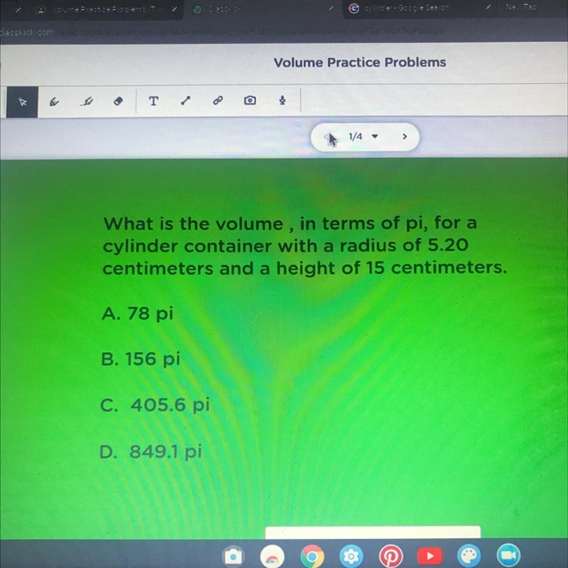 What is the volume, in terms of pi, for a cylinder container with a radius of 5.20 centimeters-example-1