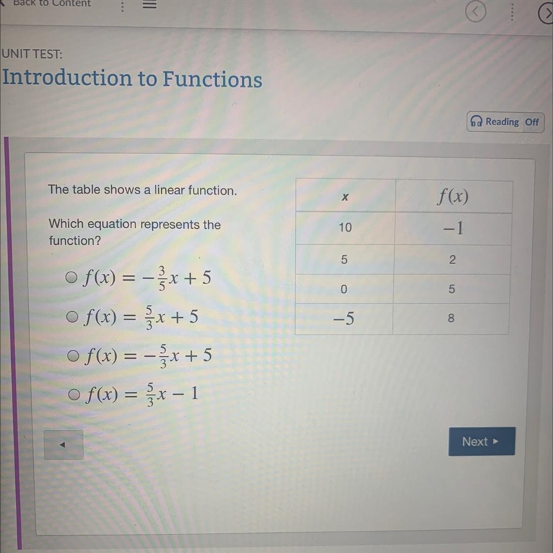 PLEASE HELP ASAP! The table shows a linear function. Which equation represents the-example-1