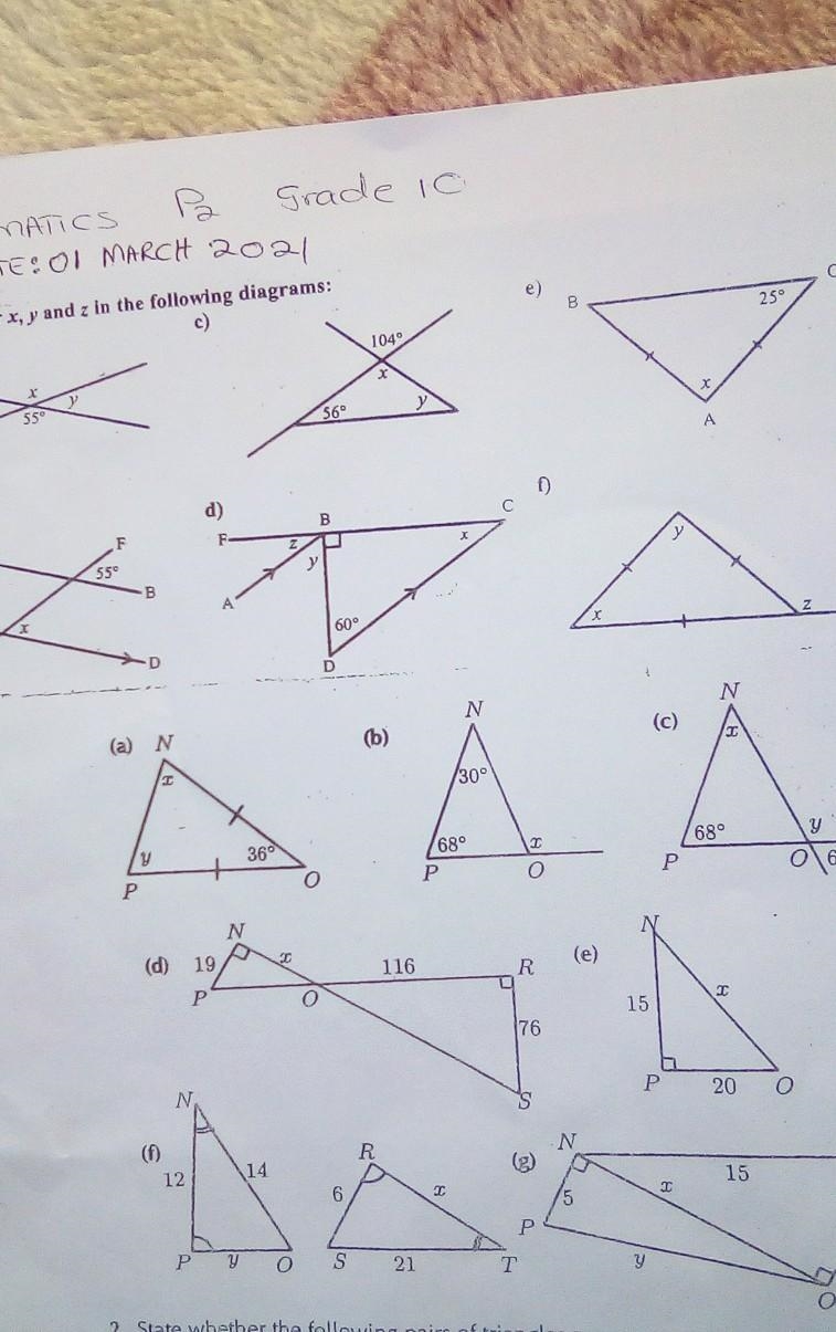 Solve for x,y and z in the following diagrams ​-example-1