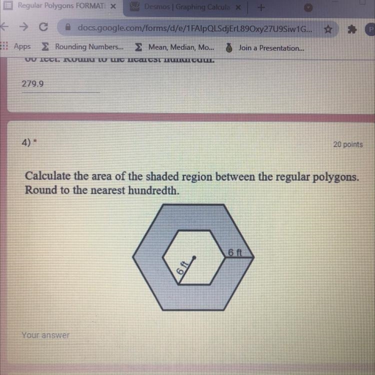 Calculate the area of the shaded region between the regular polygons. Round to the-example-1