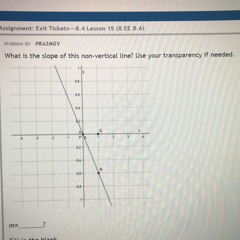 What is the slope of this non-vertical line? Use your transparency if needed.-example-1