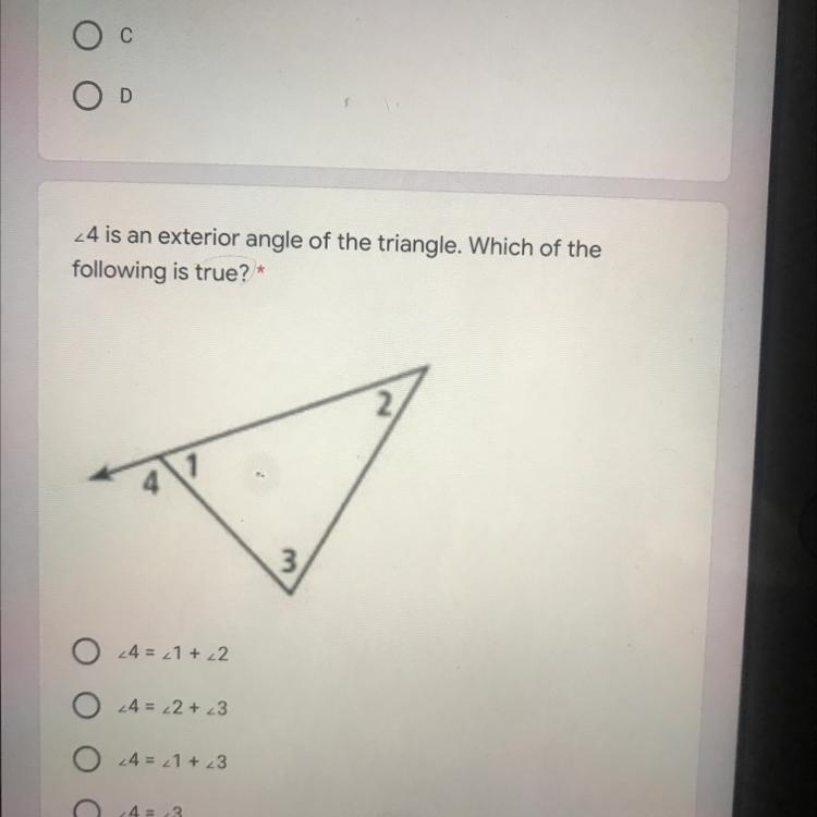 4 an exterior angle of the triangle. Which of the following is true?-example-1