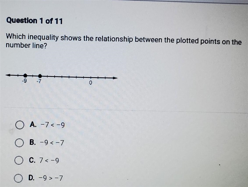 Which inequality shows the relationship between the plotted points on the number line-example-1