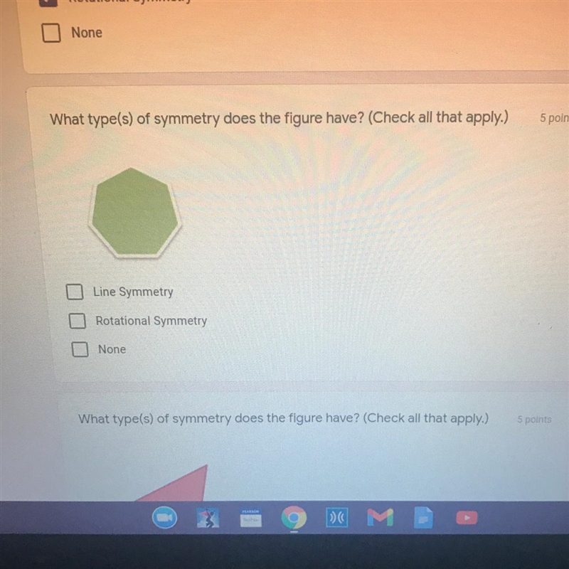 What type(s) of symmetry does the figure have? (Check all that apply.) Line Symmetry-example-1