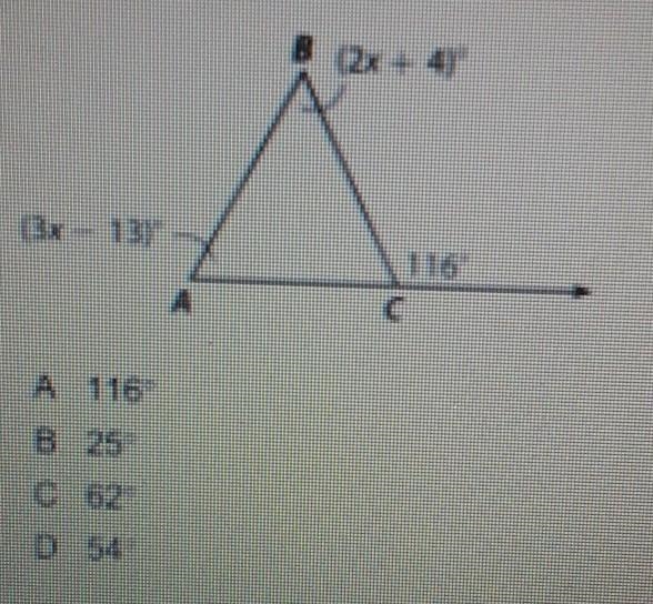 What is the measure of <A in the triangle below​-example-1