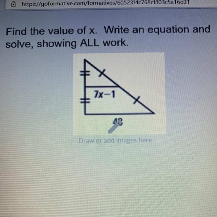 How do I find the value of x. The answer is 25/7 I just need to show the work.-example-1