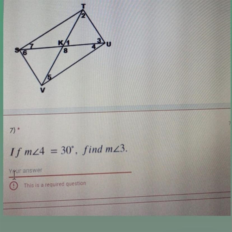 I f m<4=30 degrees, find m<3-example-1