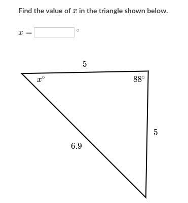 Find the value of x in the triangle shown below.-example-1