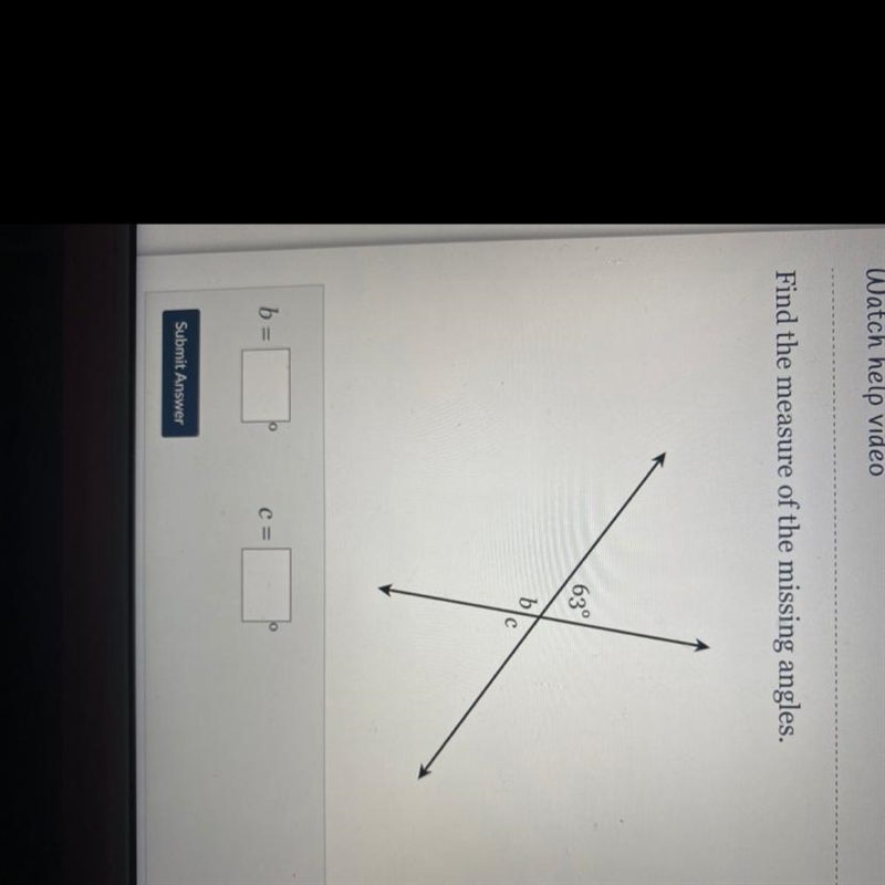 Find the measure of the missing angles. 63°-example-1