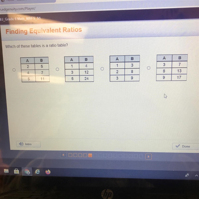 Which of these tables is a ratio table?-example-1