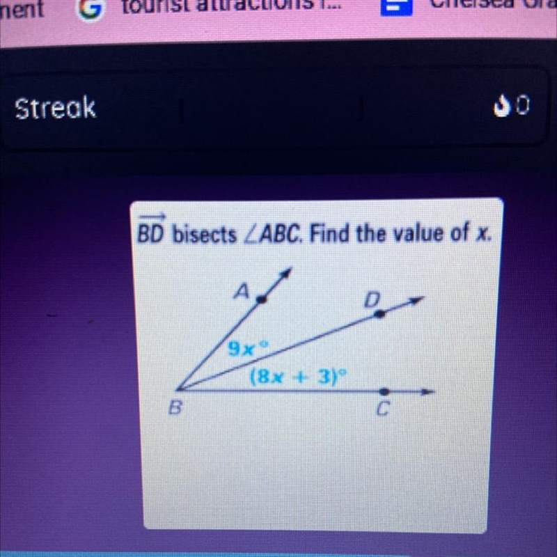 BD bisects LABC. Find the value of x-example-1