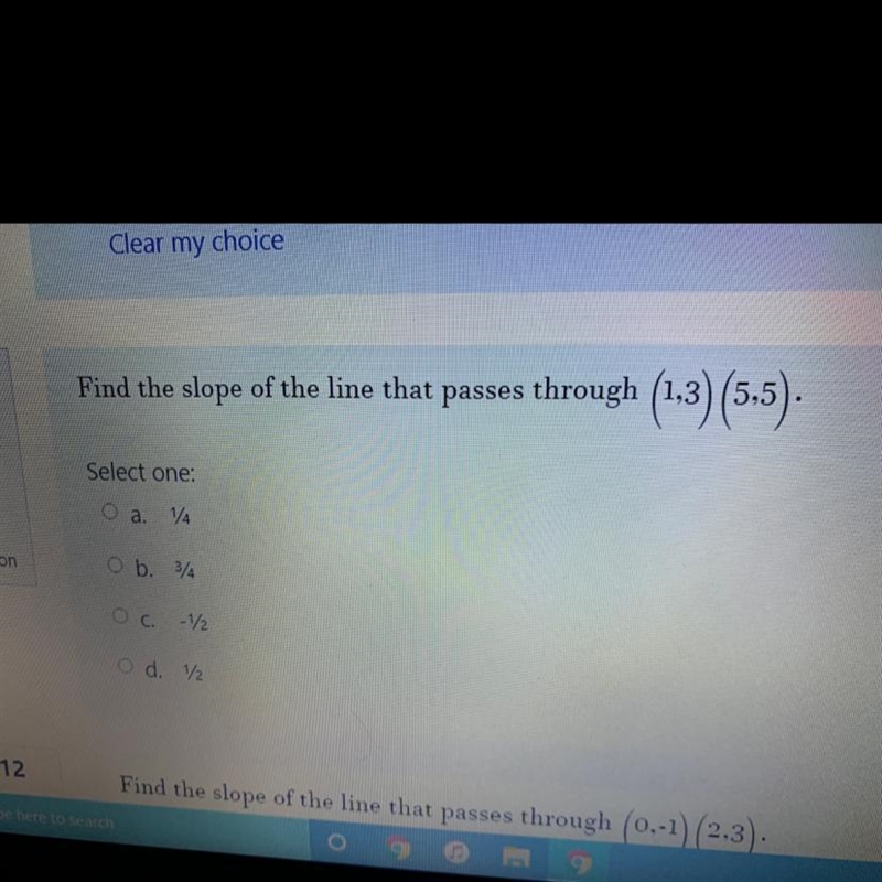 Find the slope of the line that passes Through (1-3) (5,5). Please help asap-example-1