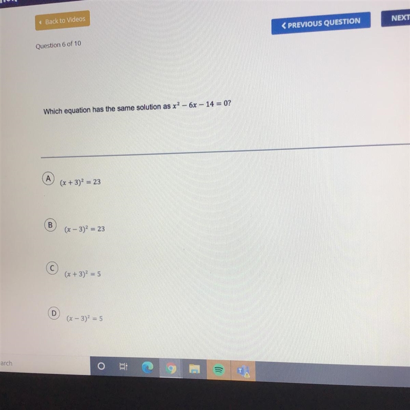 Which equation has the same solution as x2 - 6x - 14 = 0?-example-1