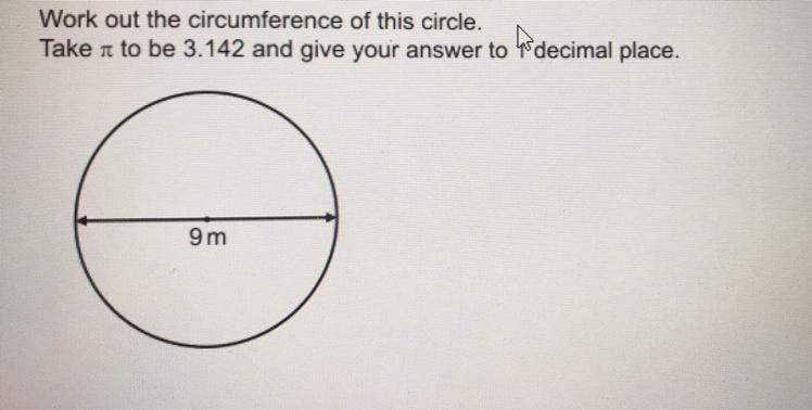 Work out the circumference of this circle. Take it to be 3.142 and give your answer-example-1