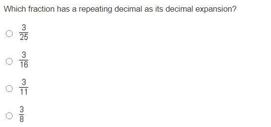 Which fraction has a repeating decimal as its decimal expansion?-example-1